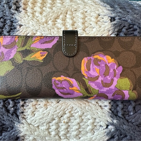 Coach Brown Wallet with Purple Floral Design - Picture 2 of 5